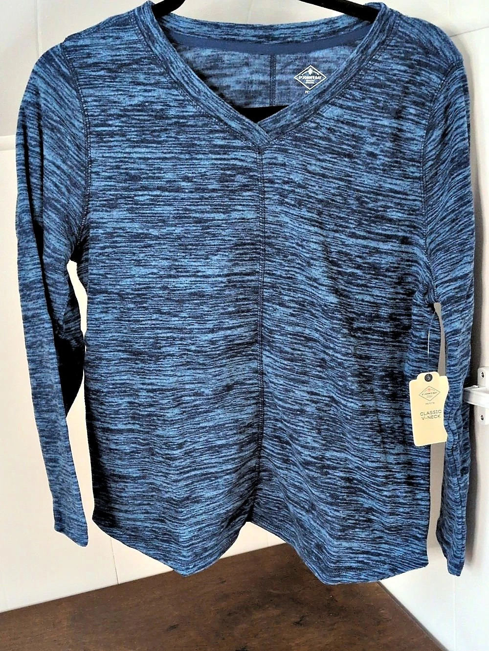 St. John's Bay Classic V-Neck Long Sleeve Top Blue Petite Medium